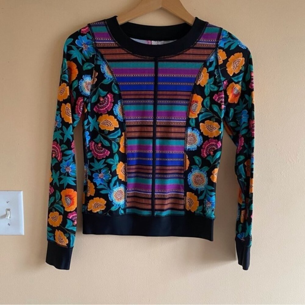 Body Glove Floral Stripe Rash Guard Swim Top XS Boho Long Sleeve UPF 50+ - Picture 2 of 13